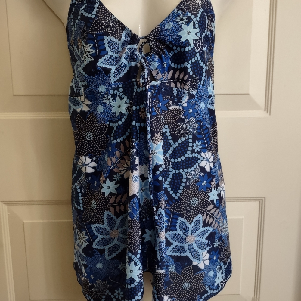 BLUE FLORAL ASYMMETRIC BATHING SUIT